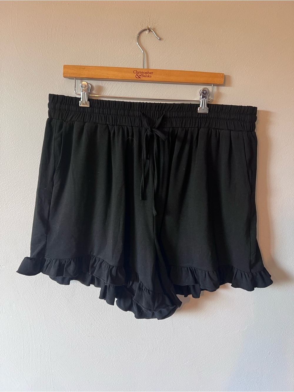 BloomChic Black Ruffle Hem Drawstring  Shorts